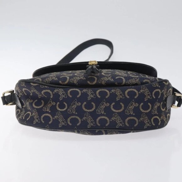 CELINE C Sulky Shoulder Bag Canvas Navy Gold Auth - Picture 10 of 16